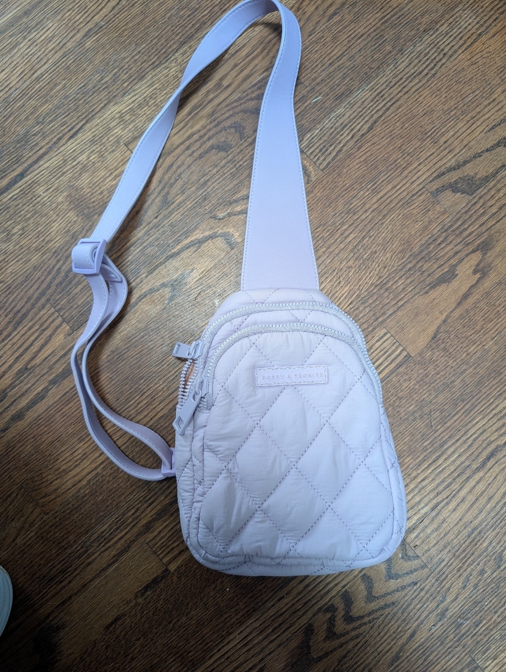 Poppy & Peonies  Quilted Crossbody Sling Bag in Pale Lilac